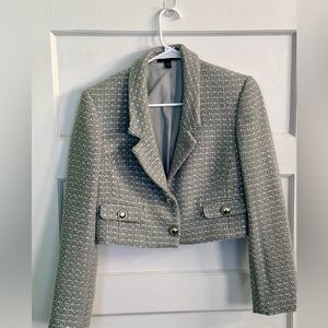 Express Padded Shoulder Cropped Tweed Blazer